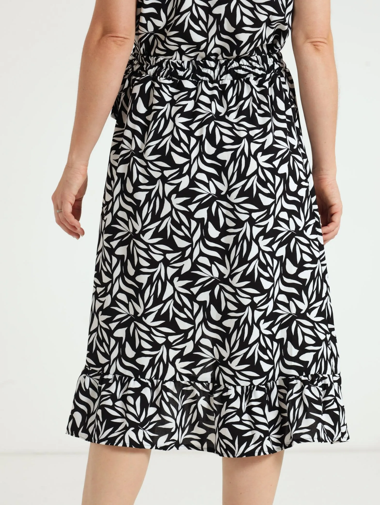 Wrap Midi Skirt With Slit - Black/White