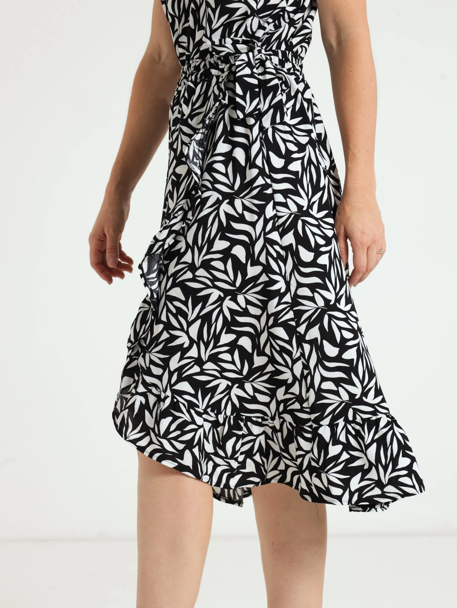 Wrap Midi Skirt With Slit - Black/White