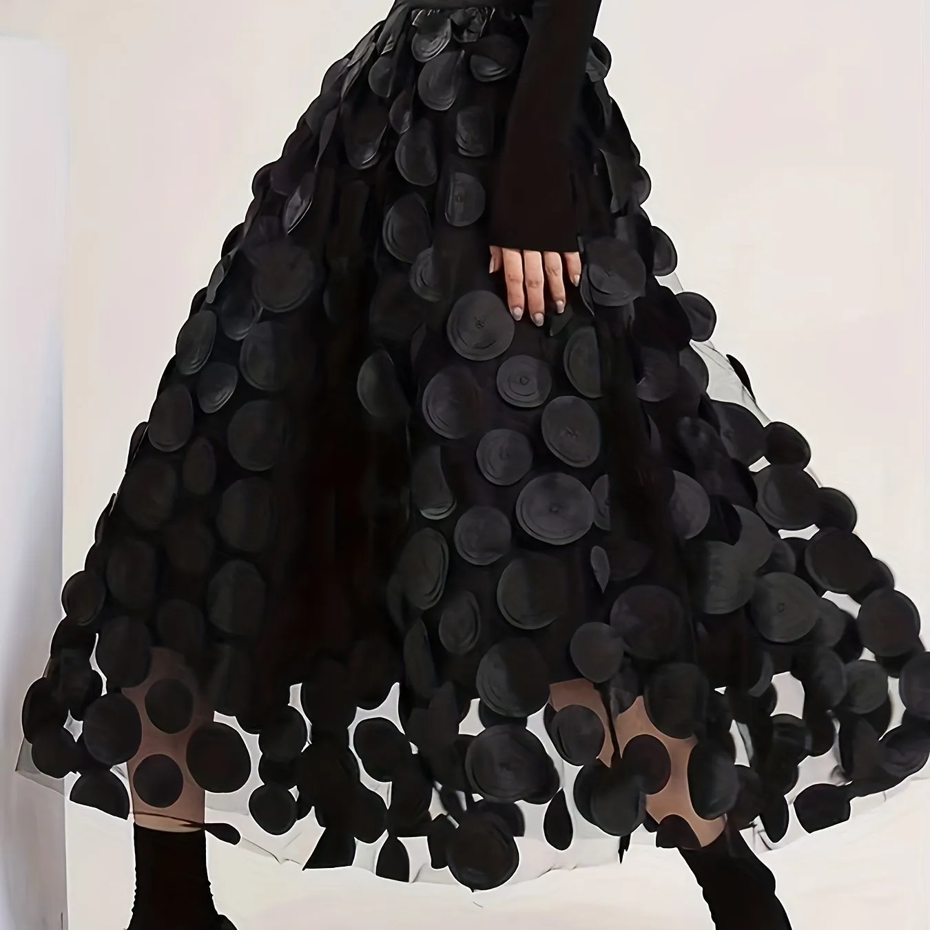 xieyinshe  Applique High Waist Skirts, Elegant Maxi Skirts For Spring & Summer, Women's Clothing