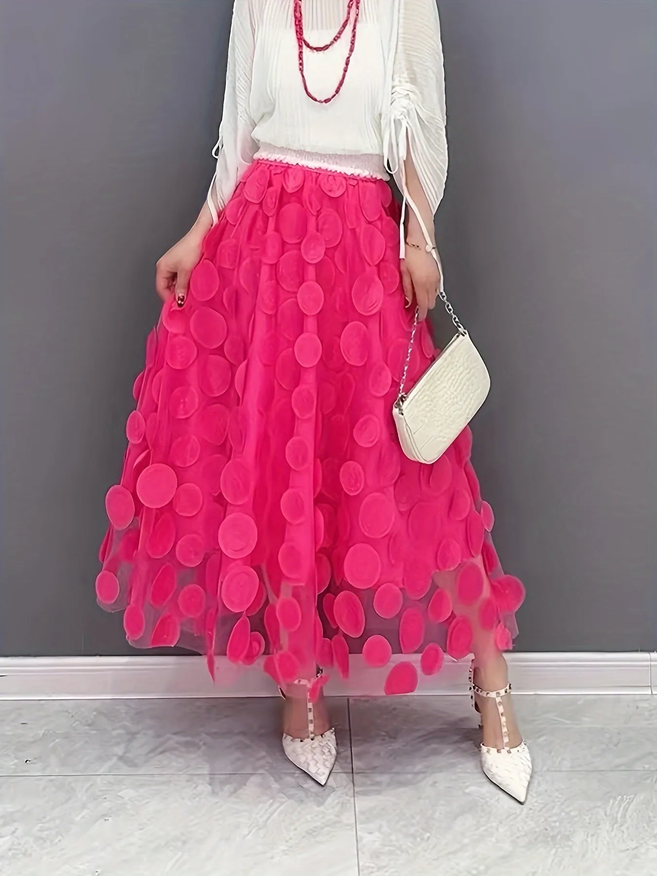 xieyinshe  Applique High Waist Skirts, Elegant Maxi Skirts For Spring & Summer, Women's Clothing