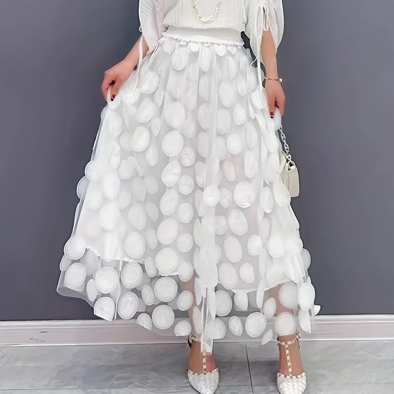 xieyinshe  Applique High Waist Skirts, Elegant Maxi Skirts For Spring & Summer, Women's Clothing