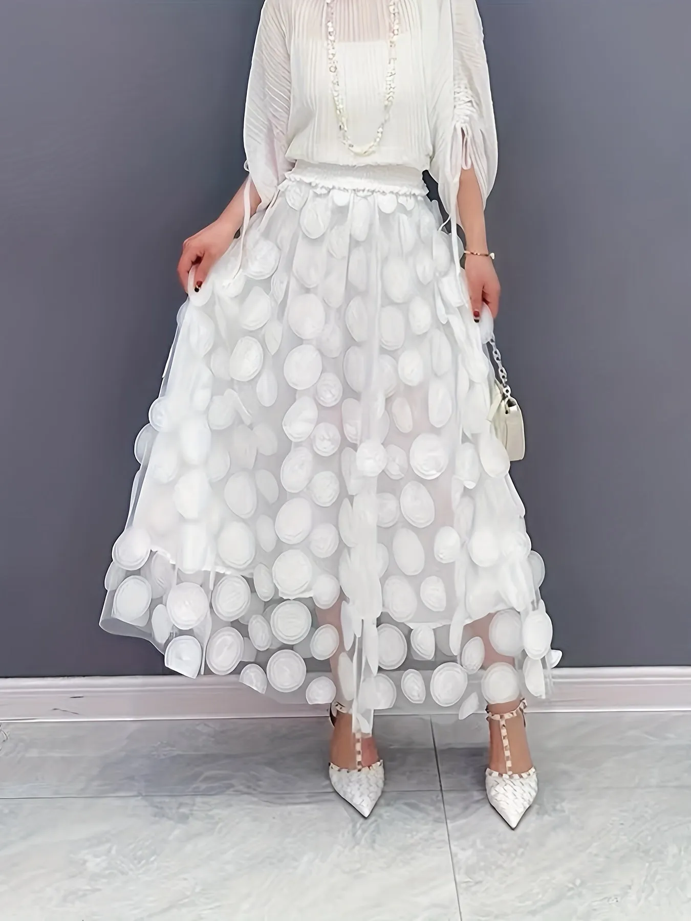 xieyinshe  Applique High Waist Skirts, Elegant Maxi Skirts For Spring & Summer, Women's Clothing