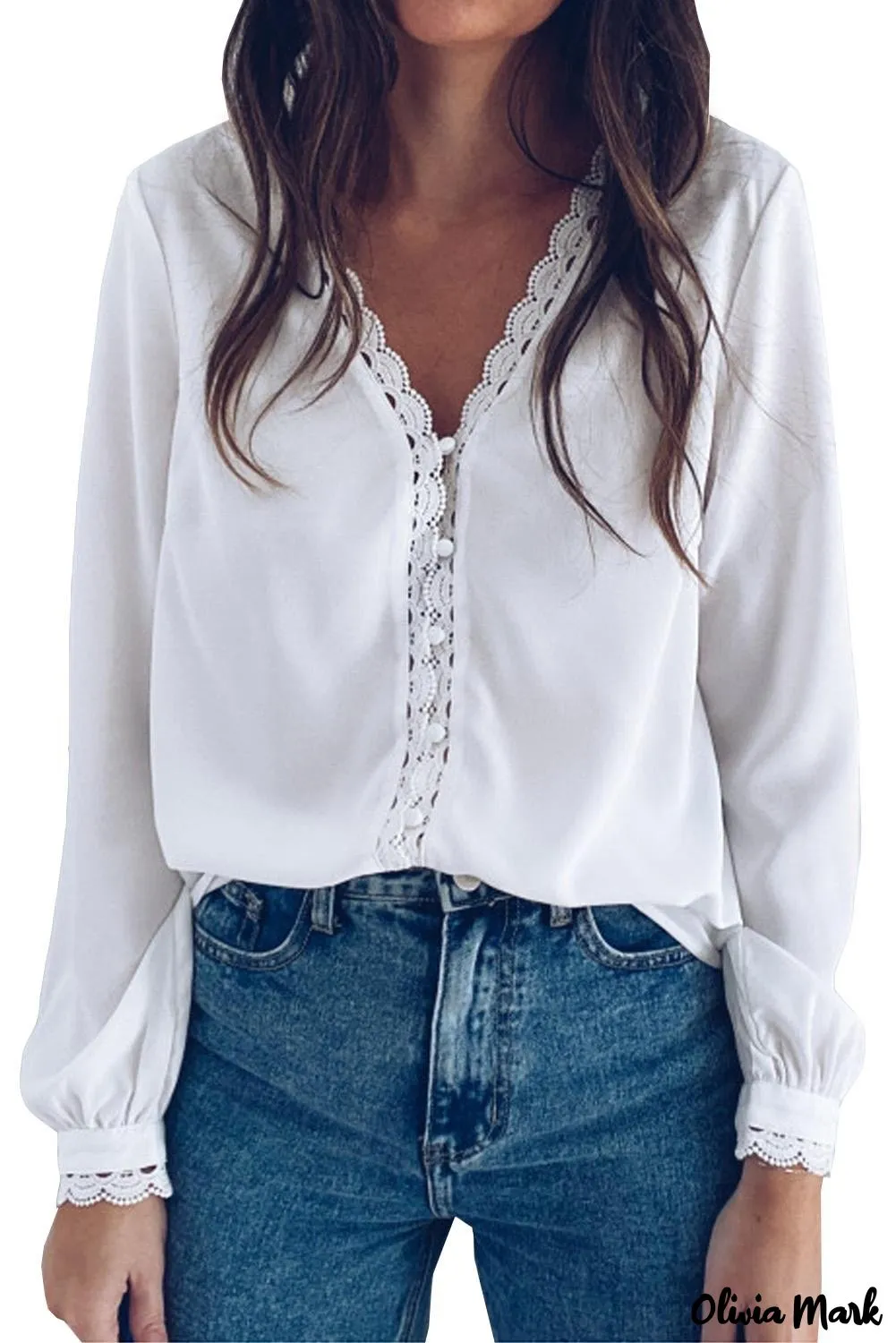 Xieyinshe - Black Crochet Lace Button Down Long Sleeve Shirt