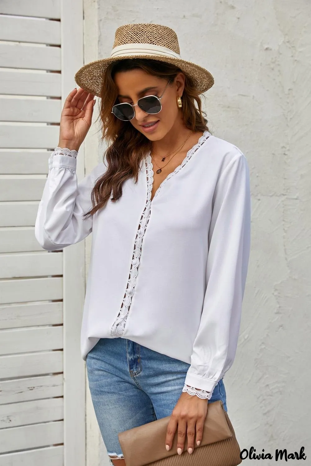 Xieyinshe - Black Crochet Lace Button Down Long Sleeve Shirt