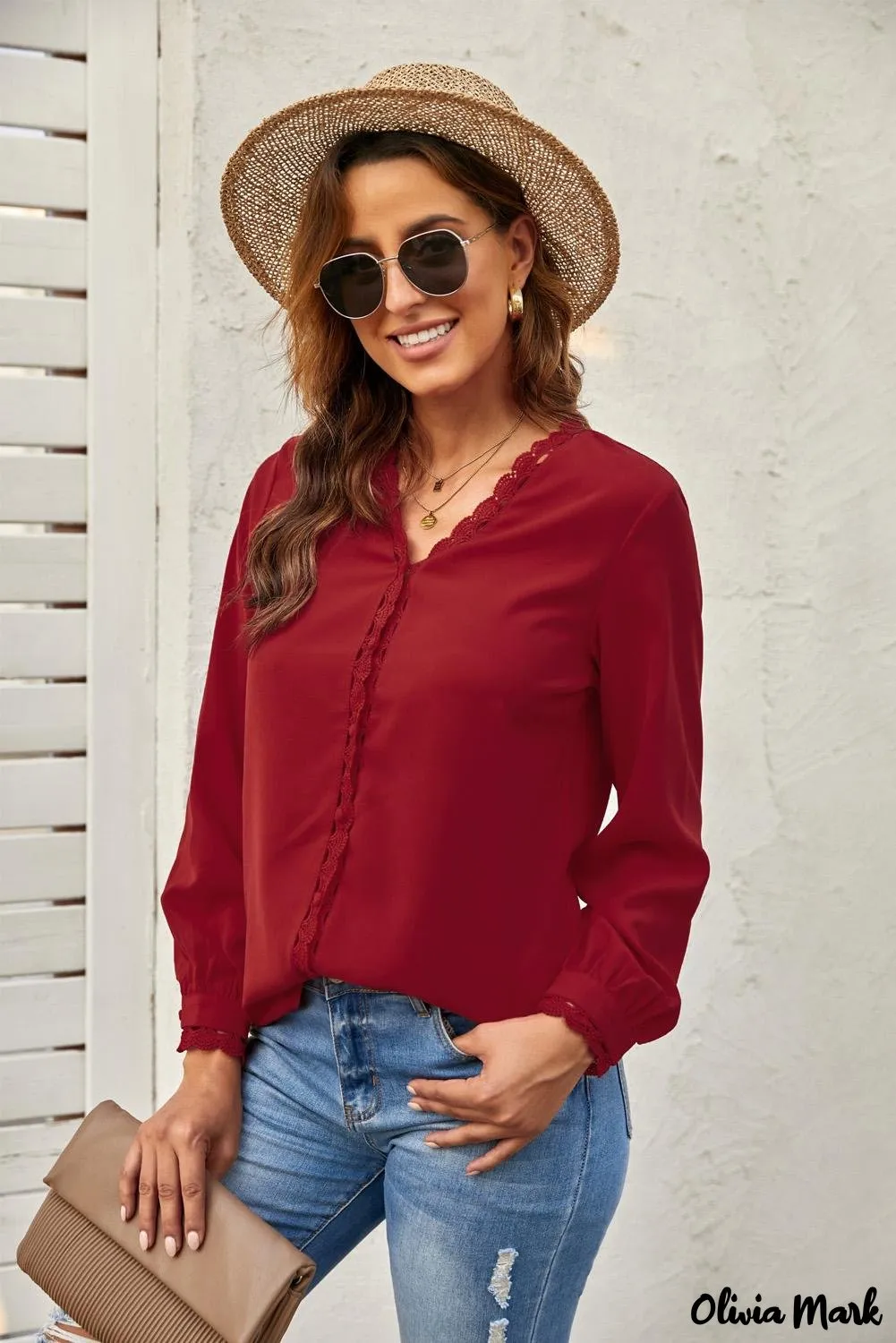 Xieyinshe - Black Crochet Lace Button Down Long Sleeve Shirt