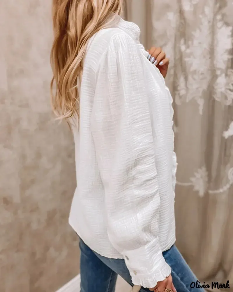 Xieyinshe - Long Sleeve Ruffle Hem Button Down Shirt