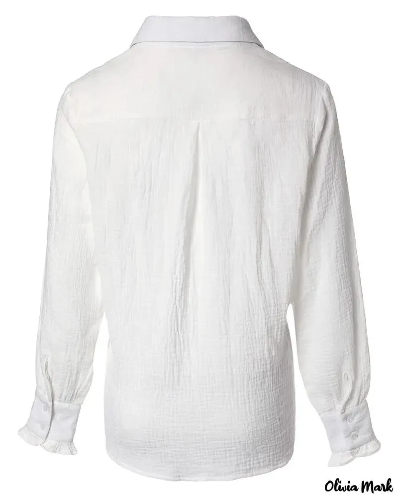 Xieyinshe - Long Sleeve Ruffle Hem Button Down Shirt