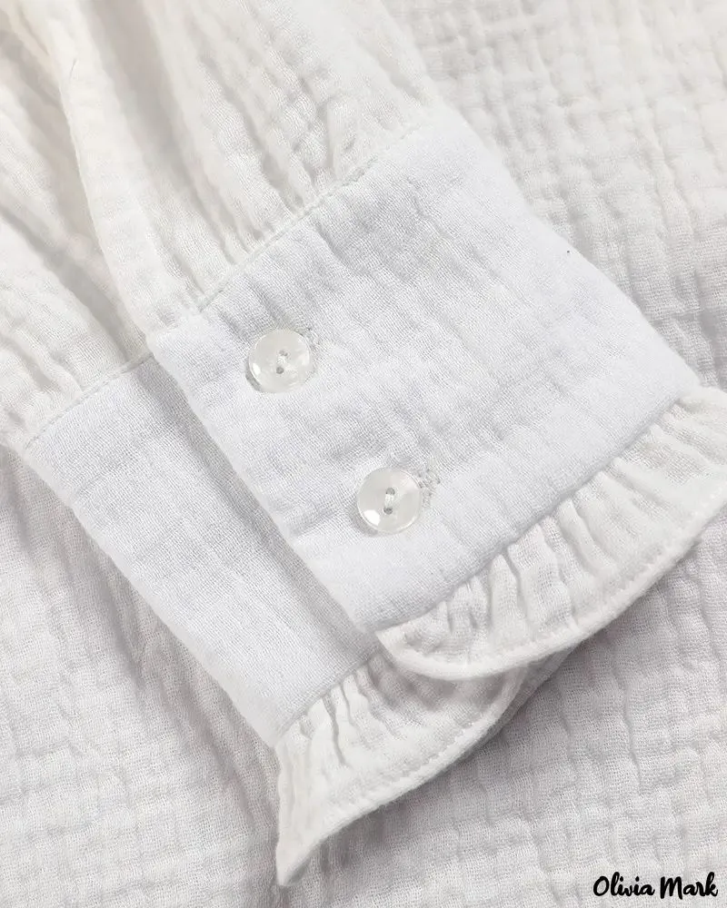 Xieyinshe - Long Sleeve Ruffle Hem Button Down Shirt