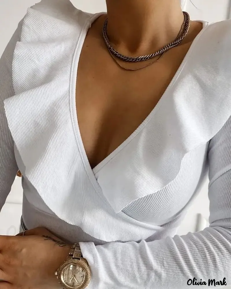 Xieyinshe - Long Sleeve Ruffle Hem Top
