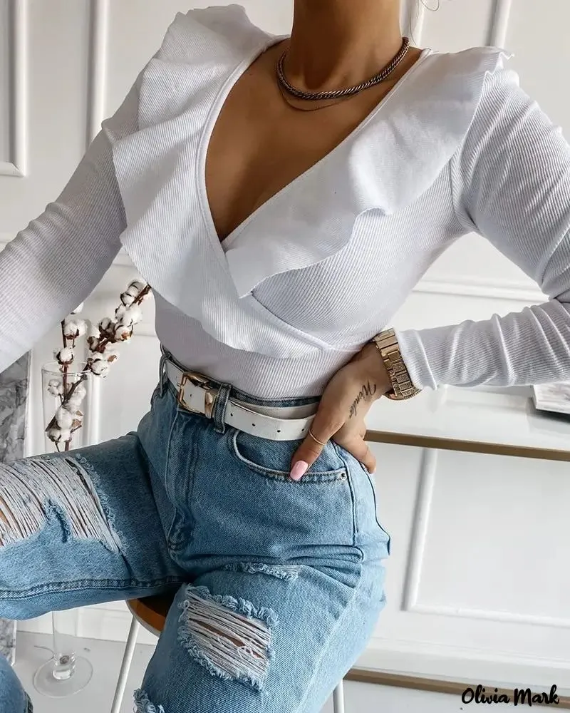 Xieyinshe - Long Sleeve Ruffle Hem Top
