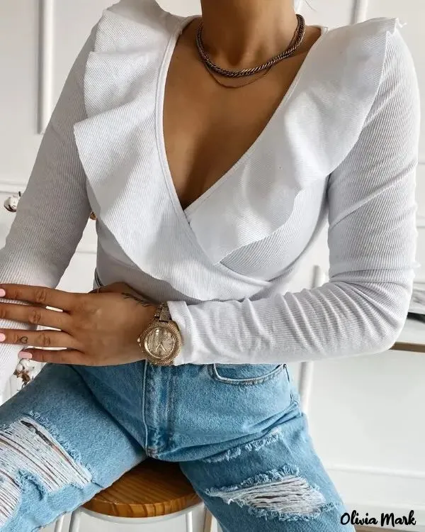 Xieyinshe - Long Sleeve Ruffle Hem Top