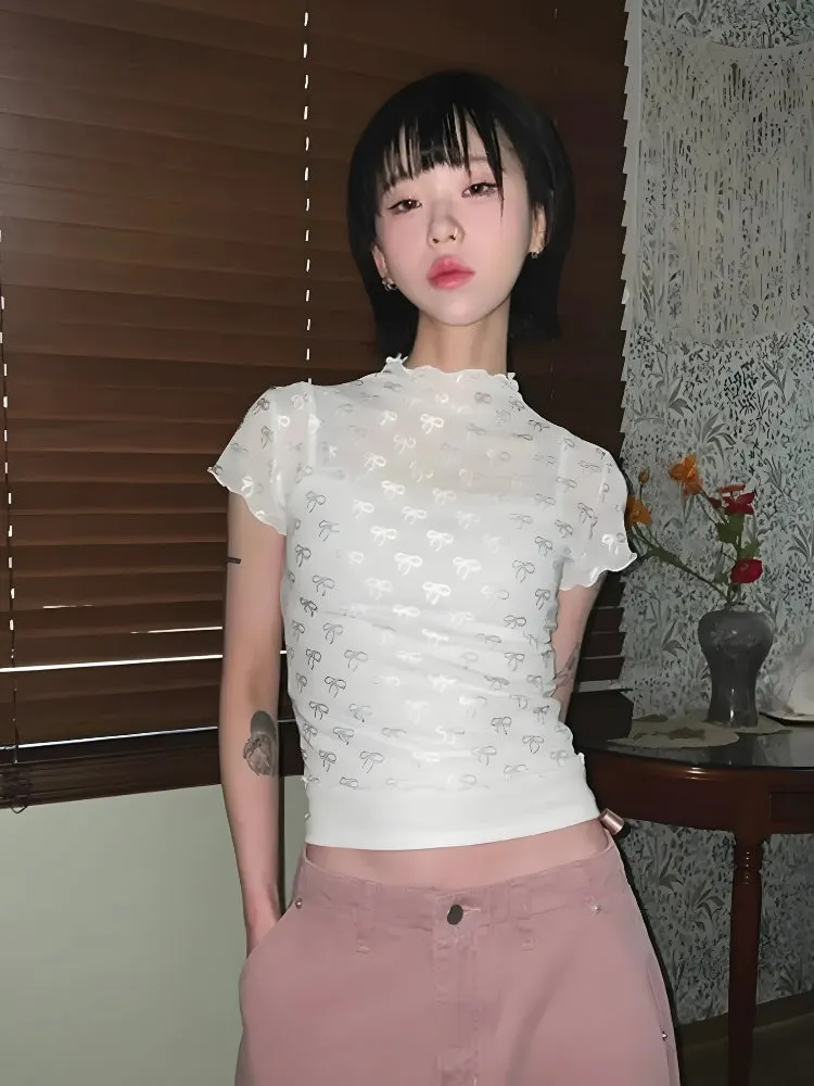 Y2K Bow Sheer Mesh Top