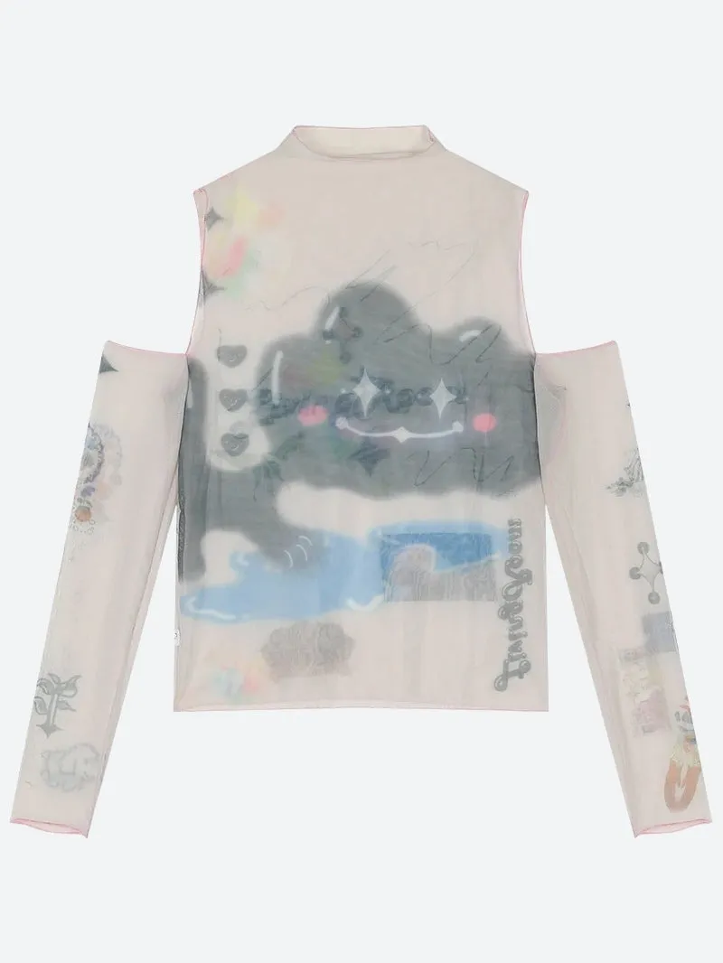Y2K Cloud Cut Out Mesh Top