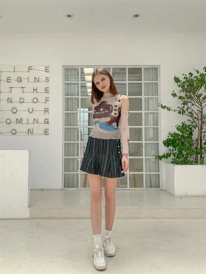 Y2K Cloud Cut Out Mesh Top
