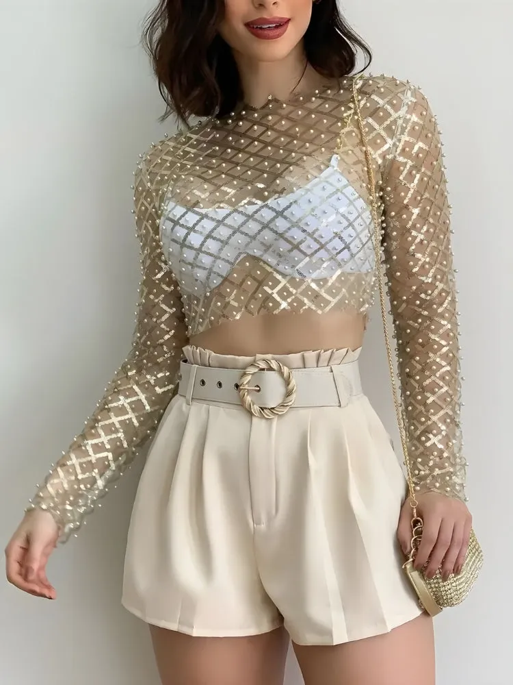 Y2K Glitter Sheer Crop Top