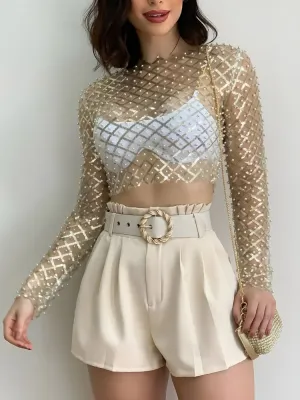 Y2K Glitter Sheer Crop Top
