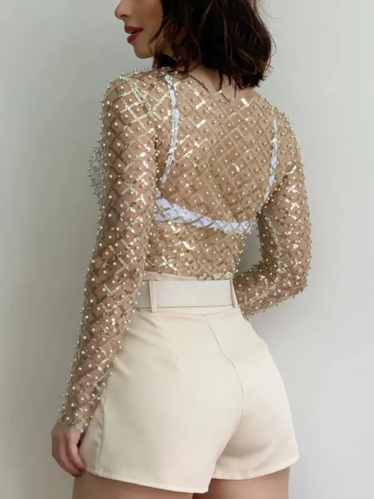 Y2K Glitter Sheer Crop Top