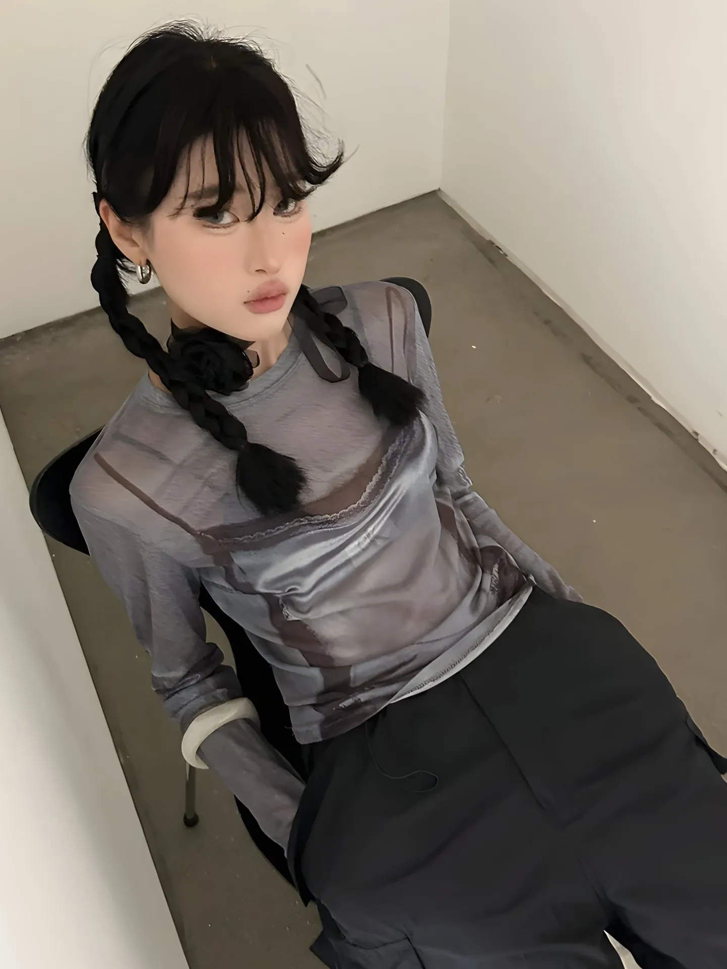 Y2K Mesh Sheer Printed Top