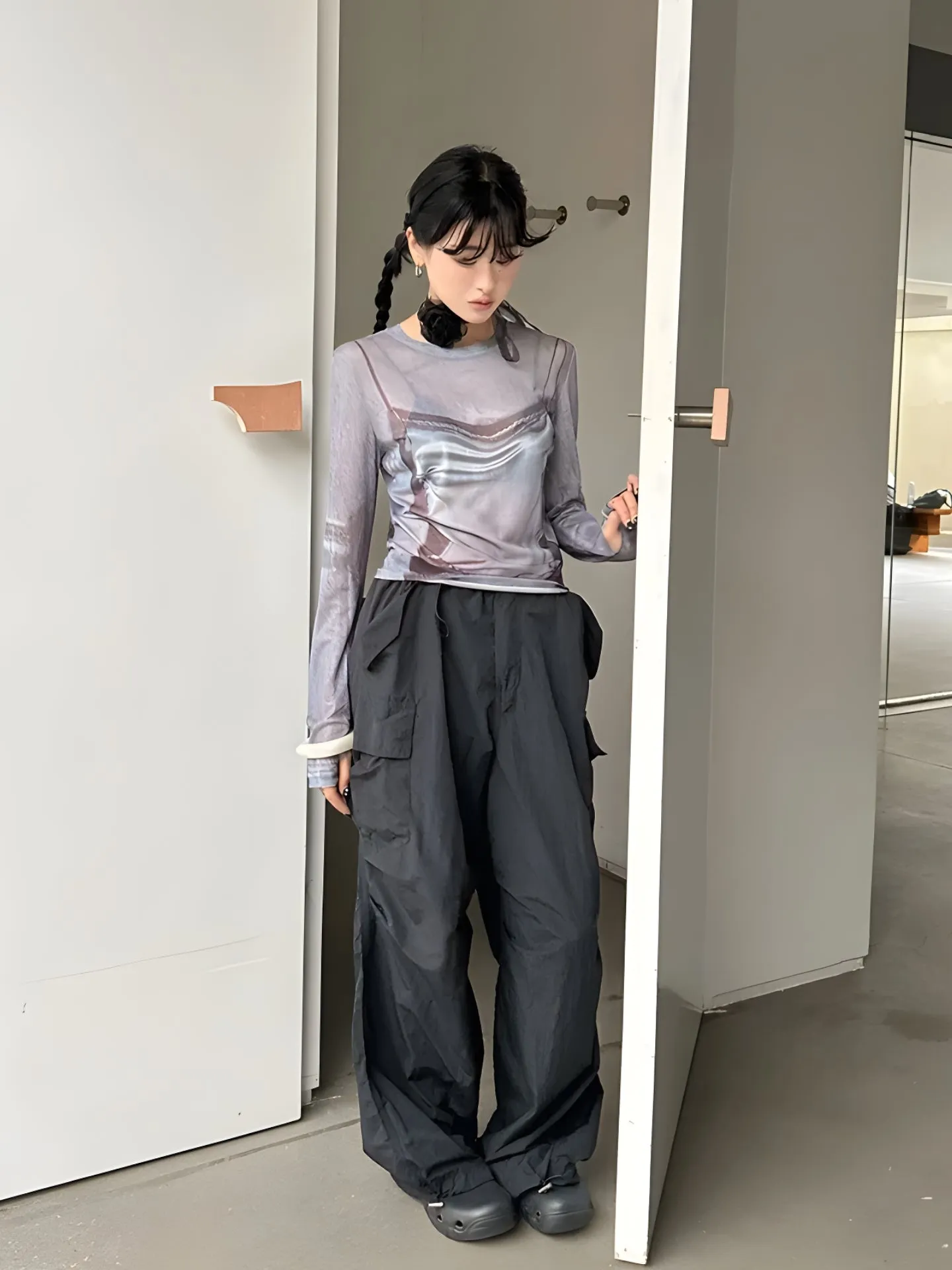 Y2K Mesh Sheer Printed Top