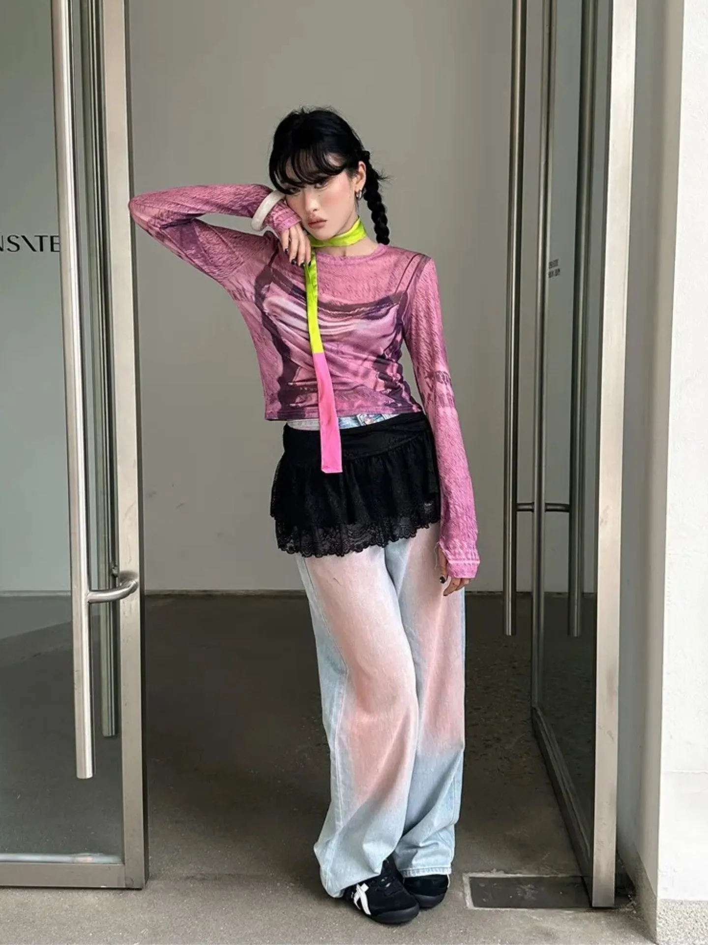 Y2K Mesh Sheer Printed Top