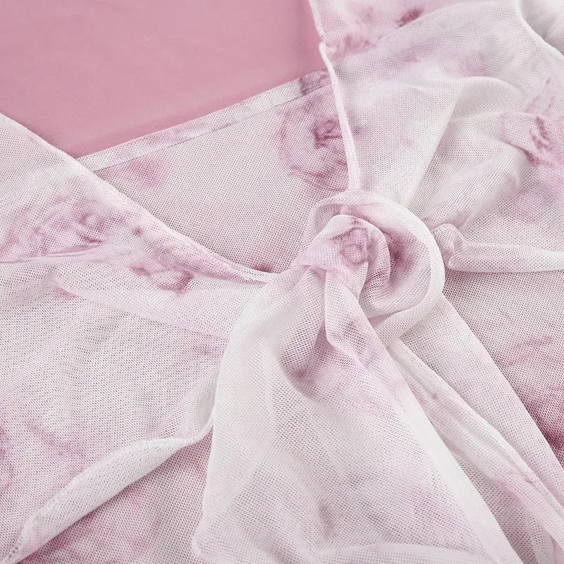 Y2K Pink Rose Mesh Top