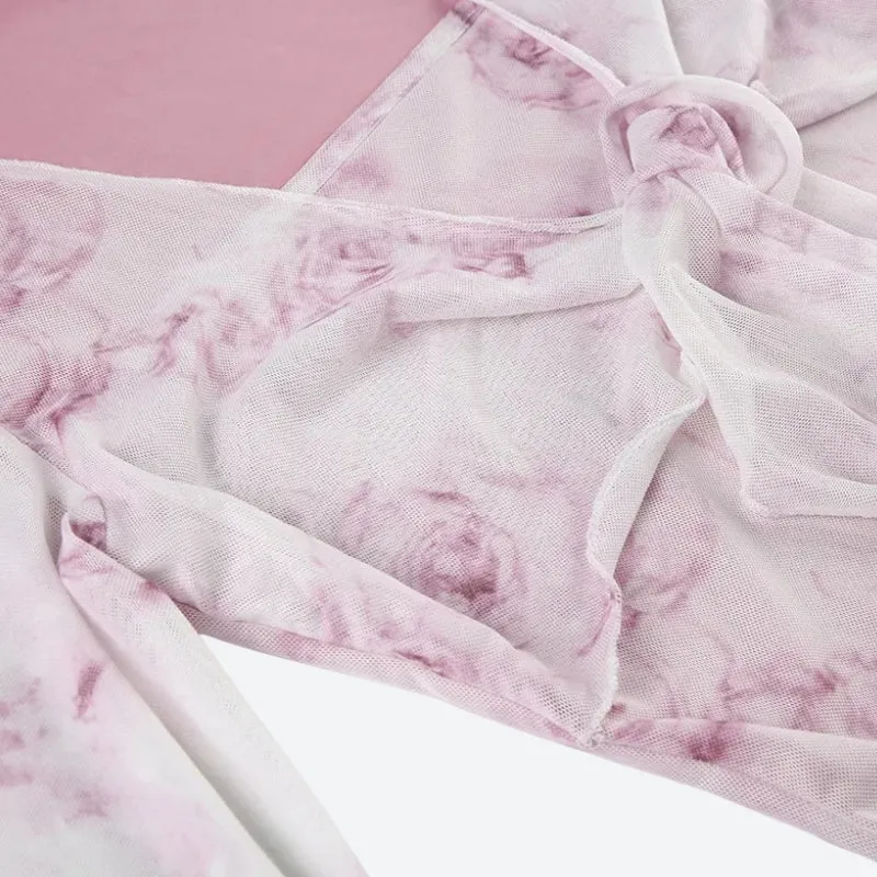 Y2K Pink Rose Mesh Top