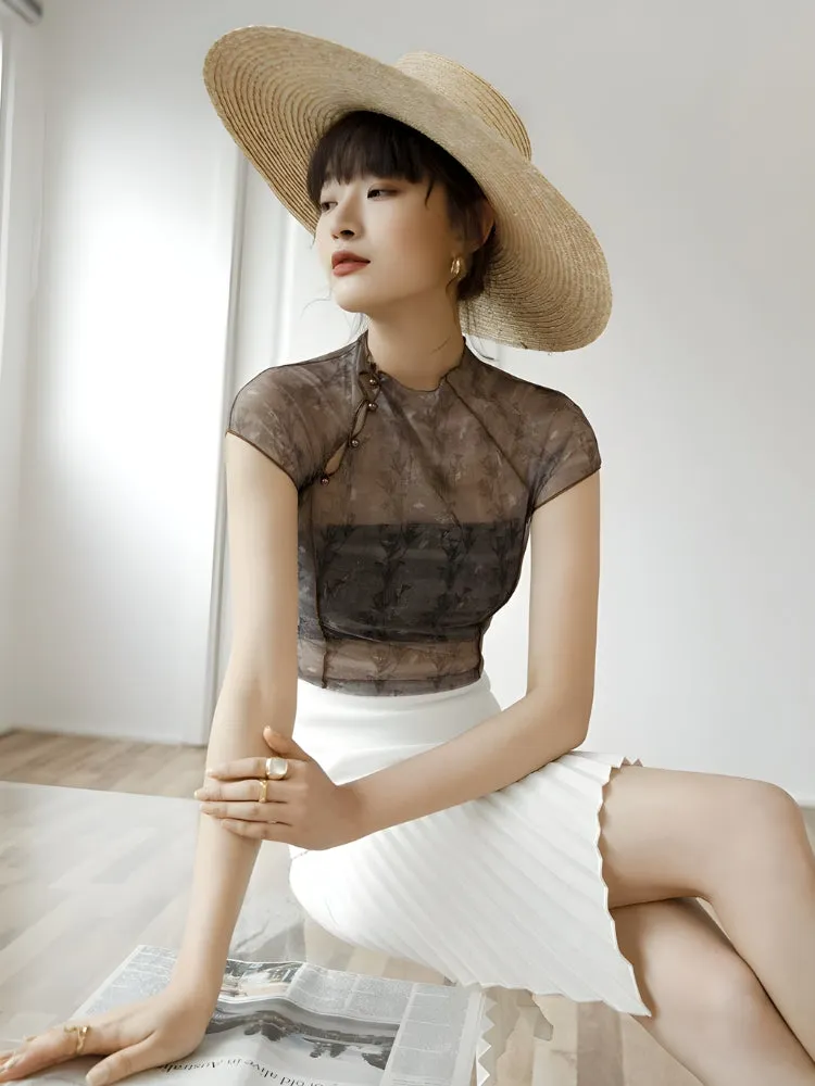 Y2K Sheer Qipao Top
