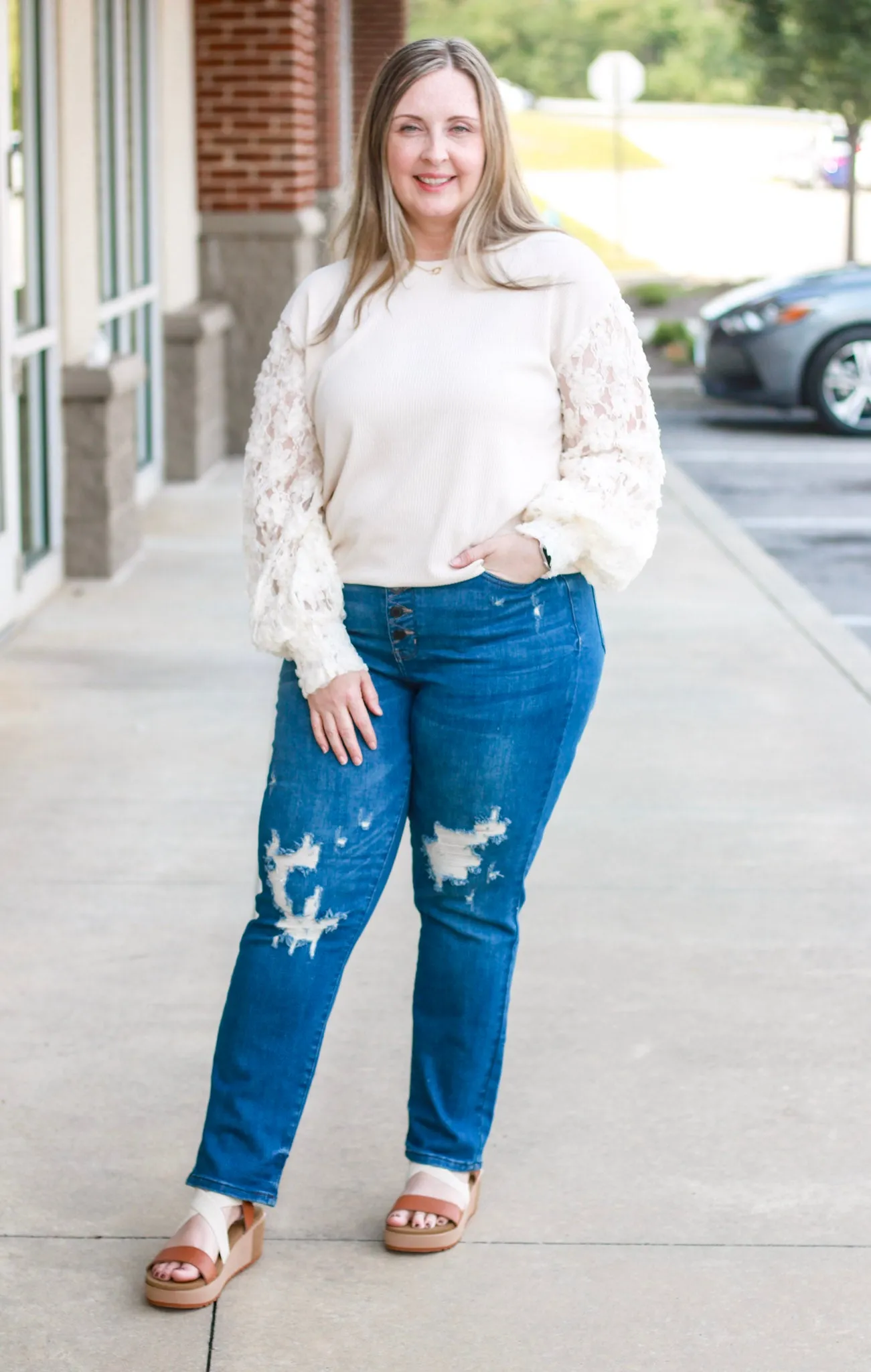 Zig & Zag Button Fly Judy Blue Boyfriend Jeans