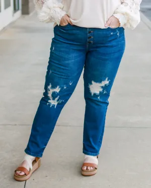 Zig & Zag Button Fly Judy Blue Boyfriend Jeans